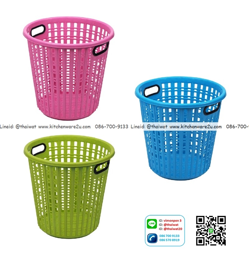 P05327 ตระกร้าผ้า ทรงสูง หูจับ (ขนาด 33.5*33.5*33.25 ซม.) สีสด 9899-2 (ราคาส่งต่อ 12 ใบ)