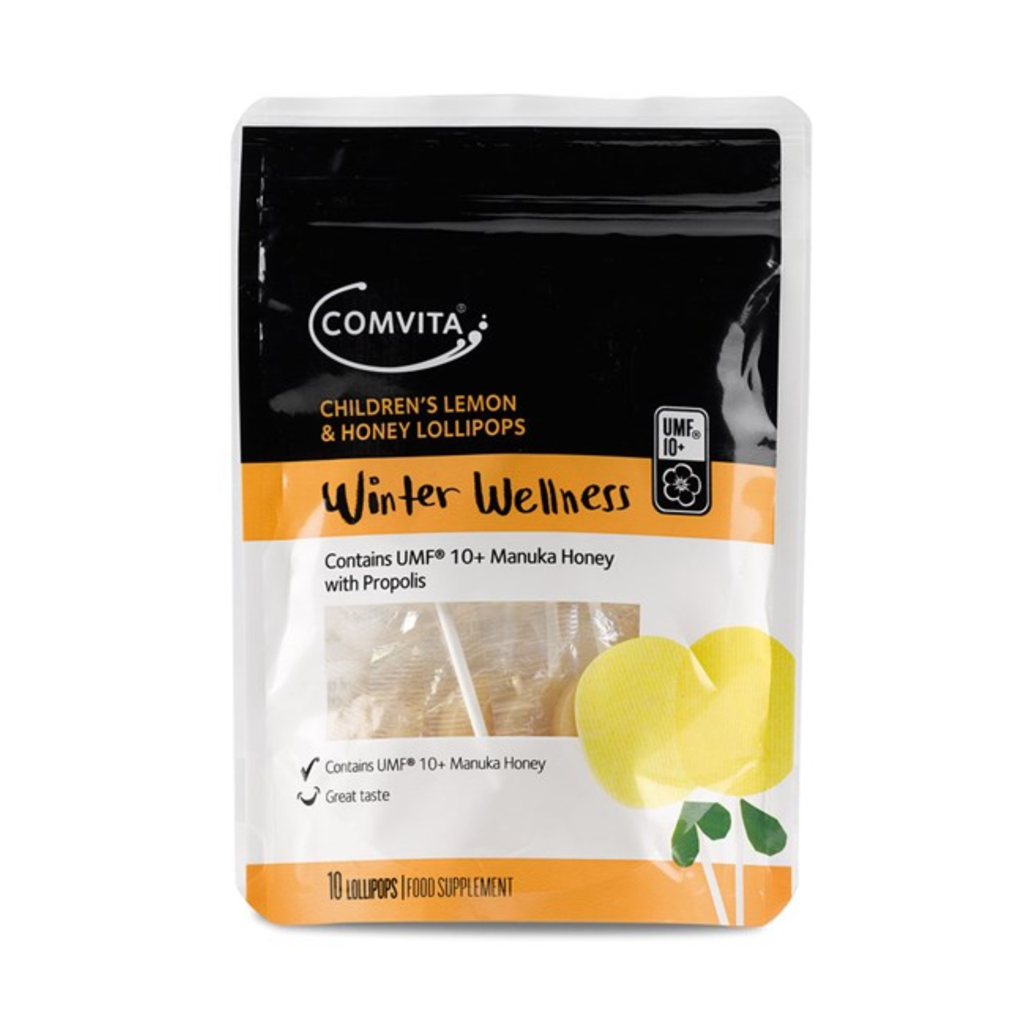 อมยิ้มเสริมภูมิคุ้มกันสำหรับเด็ก COMVITA Winter Wellness Children's Lemon & Honey Lollipops