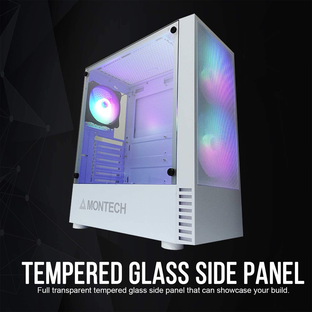 Case Montech X2 MESH (3 x FAN) Rainbow RGB ATX mATX itx Tempered Glass #เคสเกมมิ่ง มินิ Nubwo NPC-326 Micro ATX AIRX