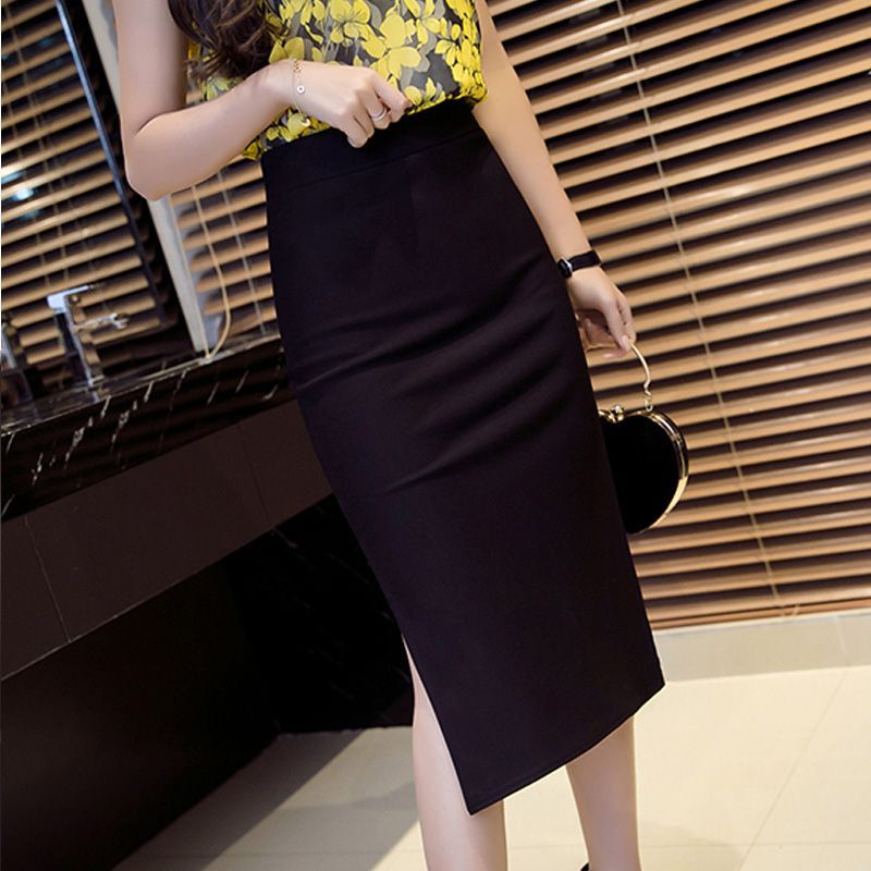 กระโปรงพนักงาน เอวสูง ทรงเอยาว มีความยืดหยุ่น KQ6811009 สีภาพ S-3XL