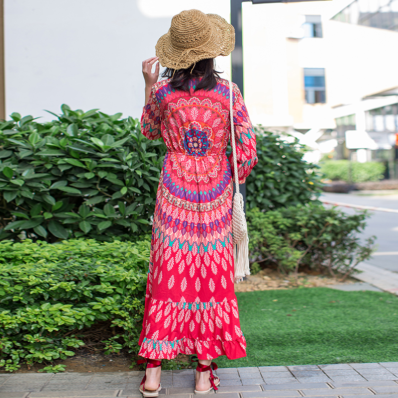 ชุดเดรสโมฮีเมียนเย็บปักถักร้อย ชุดเนปาลชาติพันธ์ุ ชุดเที่ยวโมฮีเมียน HI631005 สีภาพ S-XL