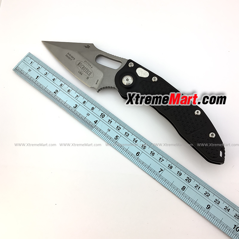 มีดพับออโต้ Microtech M390 ด้ามสีดำ วัสดุใบมีด 60HRC ปุ่มเปิดเร็ว TC4 โลหะผสมไทเทเนียม