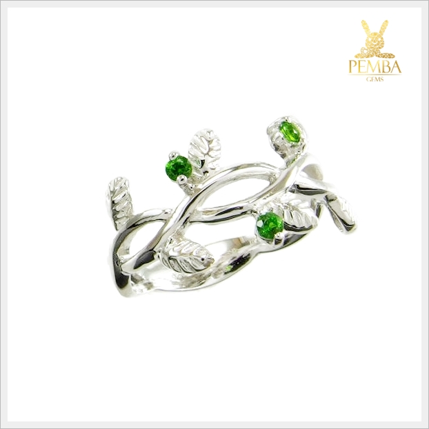 แหวนกรีนไดออปไซด์ รูปใบมะกอก น่ารักๆ แหวนพลอยแท้