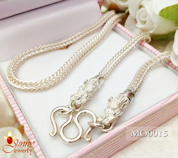 สร้อยเงินแท้ 92.5% สร้อยเส้นใหญ่ ลายสี่เสา หัวมังกร หนา 3.0 มิล (ขายดี)