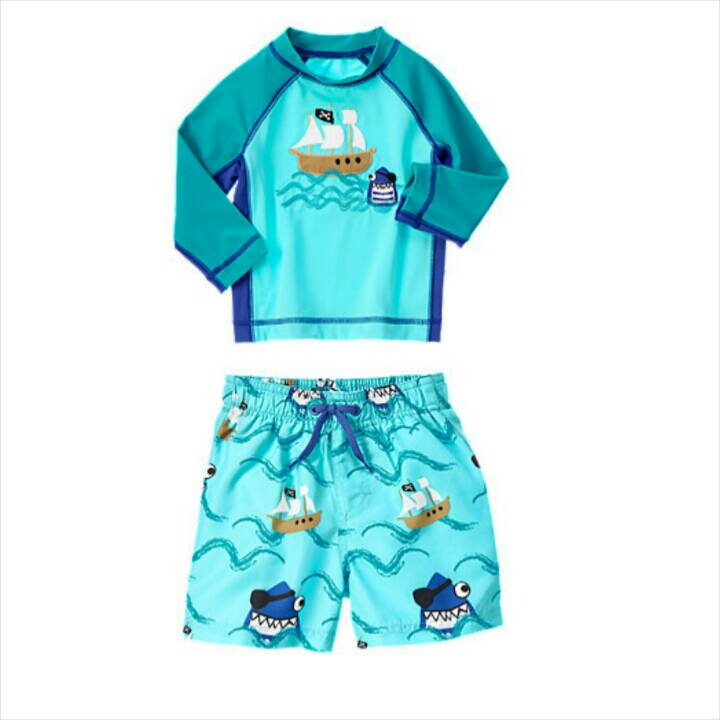 ชุดว่ายน้ำเด็กชายเสื้อและกางเกง Gymboree Pirate Shark Rash Guard for Baby & Swim Trunk กันรังสียูวี 50+ ไซส์ 12-18 และ 18-24 เดือน