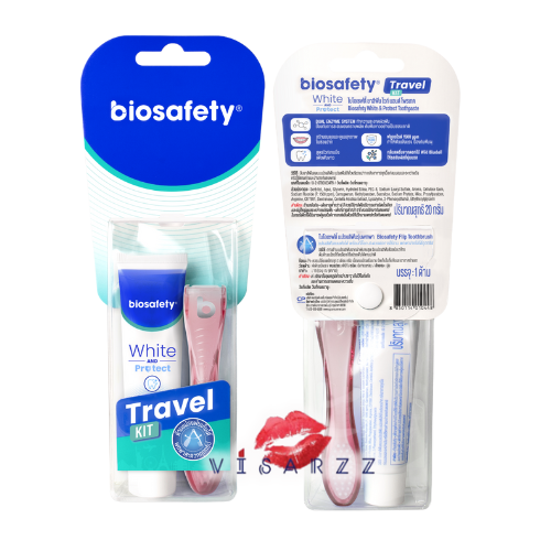 (คละสี) Biosafety Travel Kit Flip Toothbrush + White & Protect Toothpaste แปรงสีฟันรุ่น Flip พับเก็บได้พร้อมระบบล็อก มาพร้อมยาสีฟันไซส์พกพา 20g สูตร White & Protect ช่วยทำความสะอาด และฟันขาวเป็นธรรมชาติ