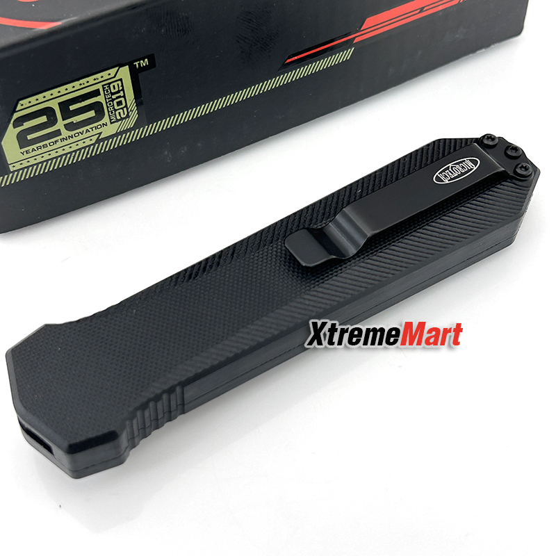 มีดสปริง Microtech (New Ultratech V2) คมเดียว ใบเงิน ด้ามดำ Combat Troodon Automatic Knife