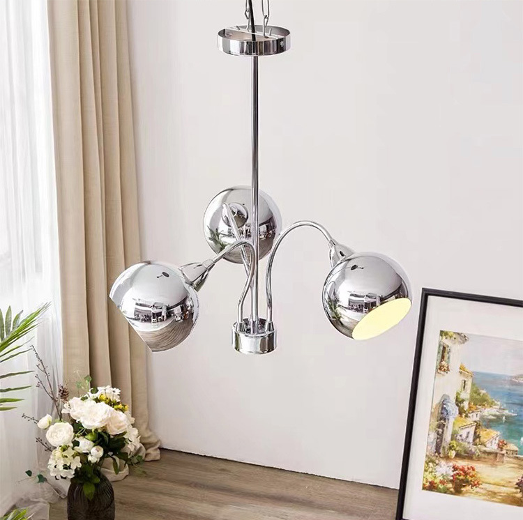 โคมไฟแขวนเพดานสีเงิน Chrome โป๊ะโคมทรงกลมเปิดปาก [HS5232]