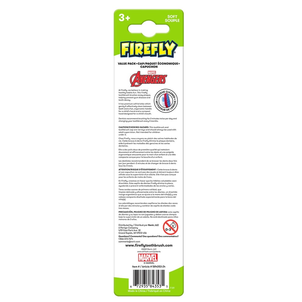 แปรงสีฟันสำหรับเด็กพร้อมฐานตั้งสูญญากาศ FireFly Marvel Avengers Suction Cup Toothbrush (3-Pack)