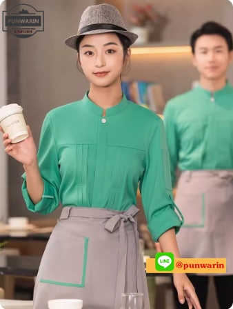 เสื้อฟอร์มพนักงานต้อนรับ เสริฟร้านอาหารกาแฟโรงแรม F6701001 เหลือง ดำ แดง ส้ม เขียว L-6XL