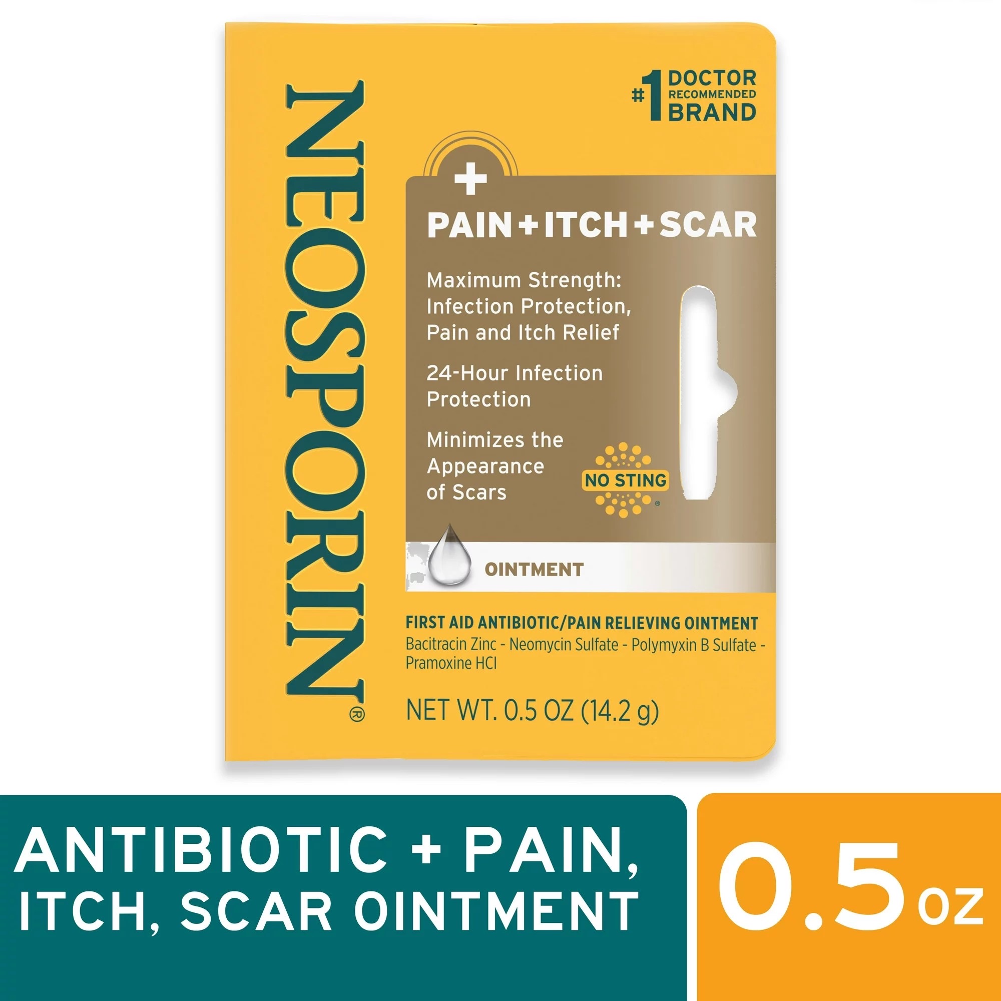 ครีมรักษาบาดแผลและลดรอยแผลเป็น Johnson & Johnson NEOSPORIN + Pain, Itch, Scar Multi-Action Ointment (0.5OZ)