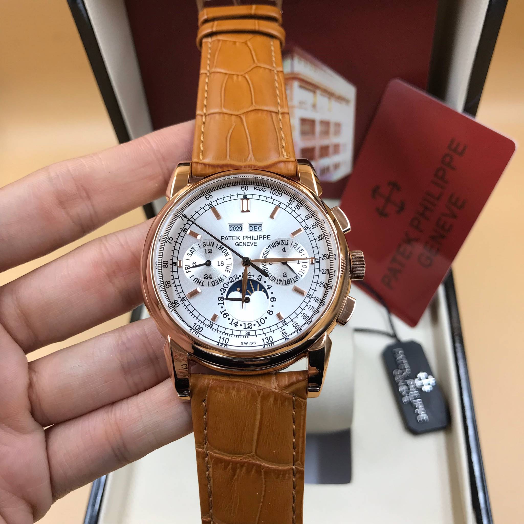 นาฬิกา Patek Philippe Perpetual Calendar หน้าปัดสีเทาเงิน งาน Mirror Swiss