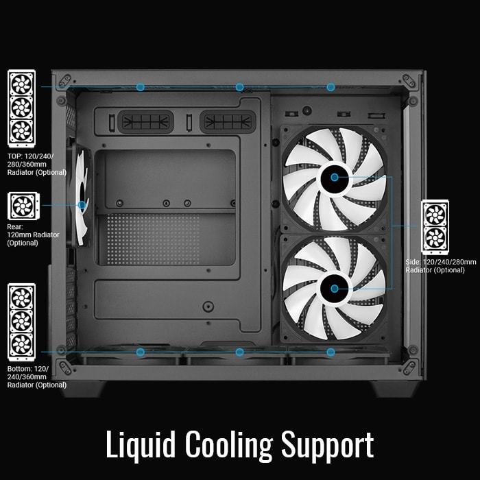 แถมพัดลม 6 ตัว AEROCOOL - PC CASE M-ATX DRYFT MINI ARGB 6FAN
