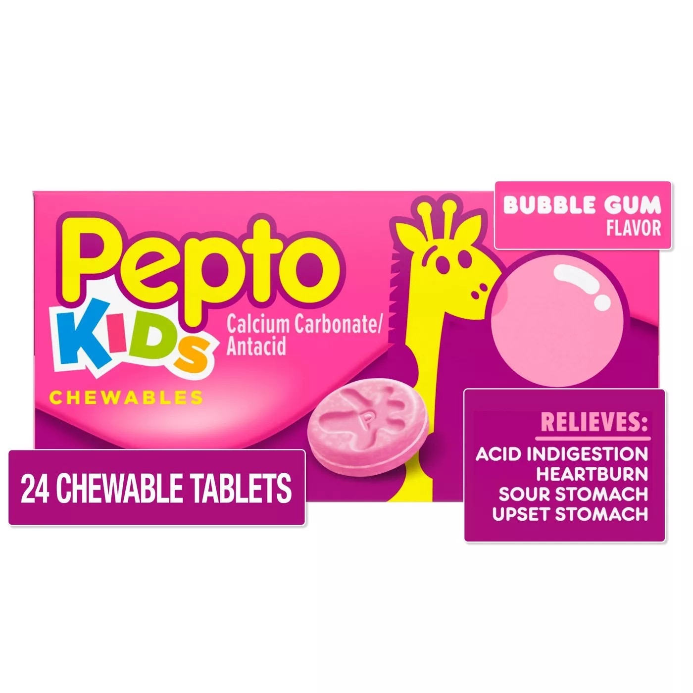เม็ดเคี้ยวบรรเทาอาหารไม่ย่อยและกรดไหลย้อนสำหรับเด็ก Pepto-Bismol KIDS Antacid Chewables