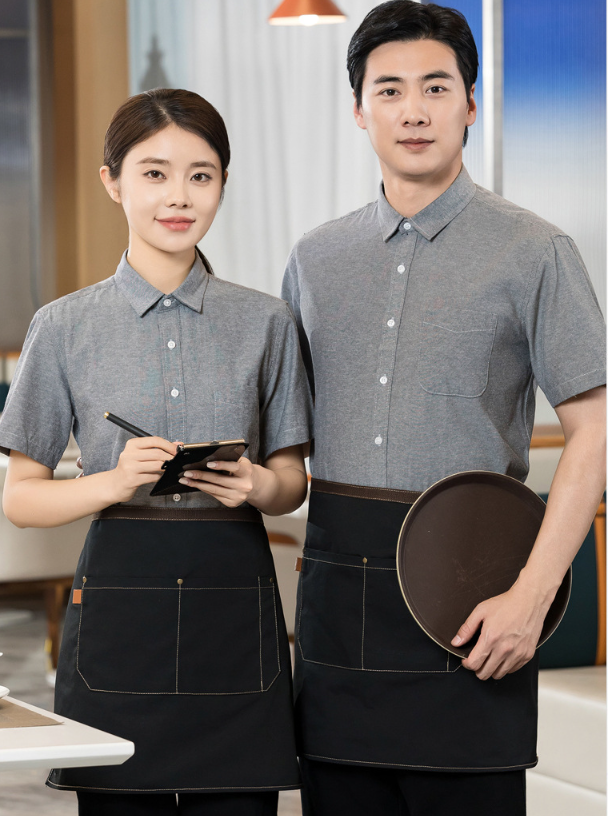 เสื้อฟอร์มพนักงานร้านอาหารกาแฟโรงแรม แขนสั้น F6706001 เทา M-5XL