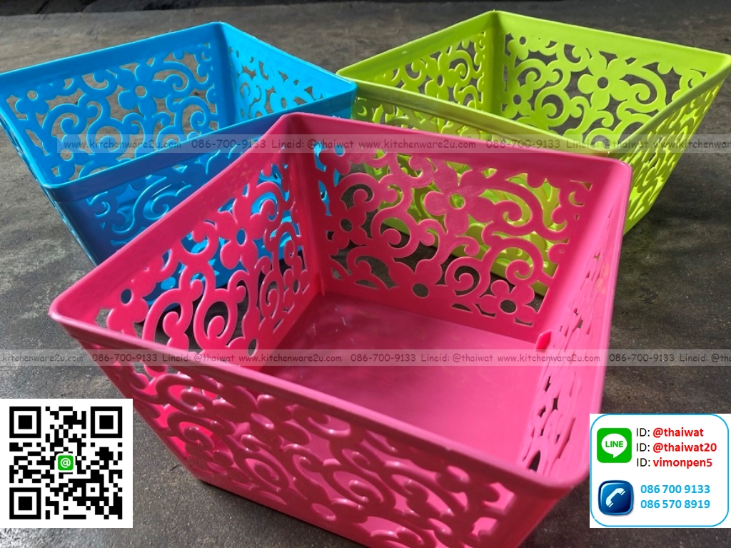 P06387 ตะกร้าเหลี่ยม ลายฉลุ (17*17*11 cm) สีหวาน No.54 ราคาขายส่งต่อ 1 โหล: 12 ใบ