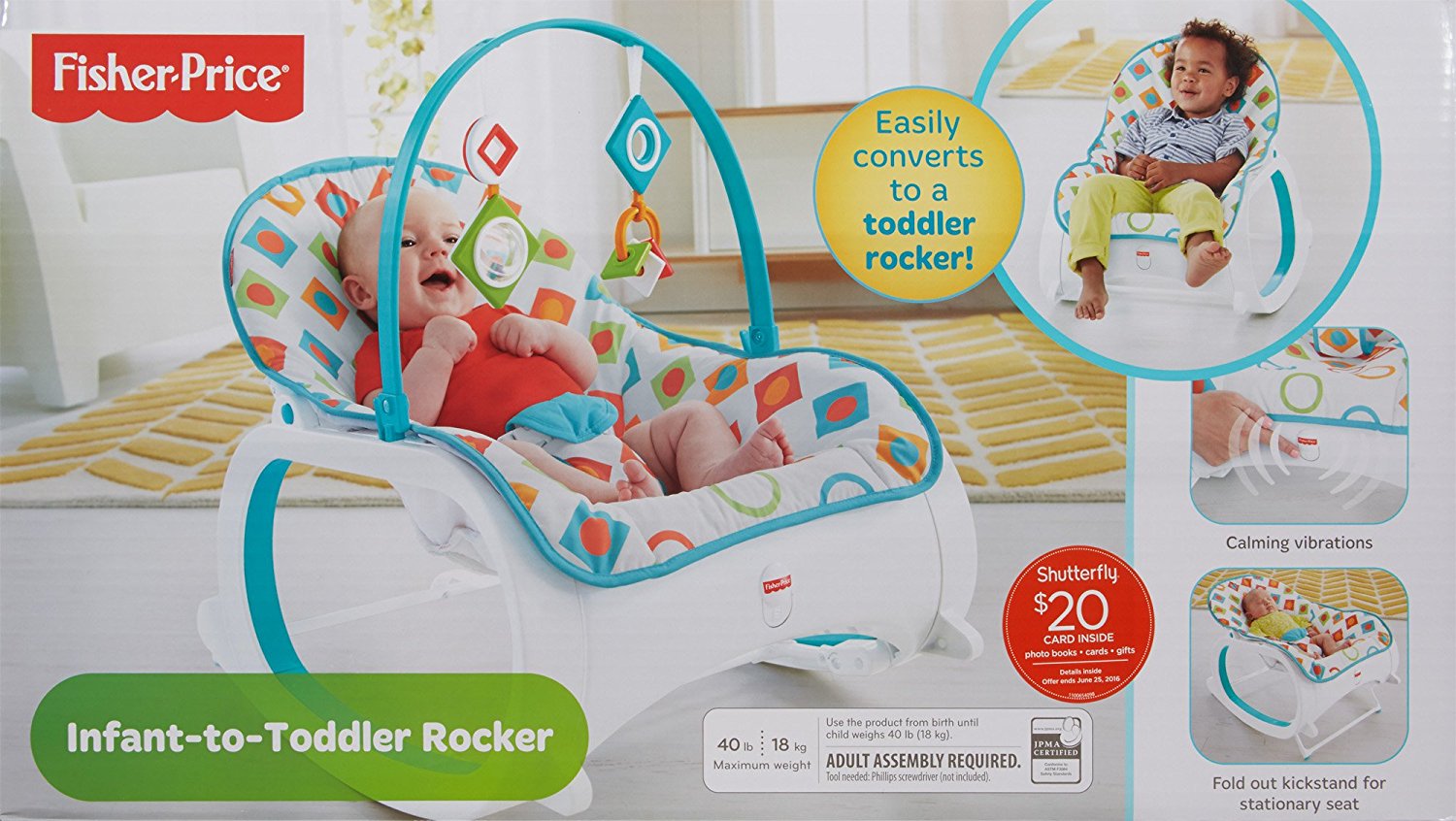 เปลโยกสั่นอัตโนมัติและเก้าอี้โยกเอนกประสงค์ Fisher-Price รุ่น Infant-to-Toddler Rocker (Geo Diamonds)