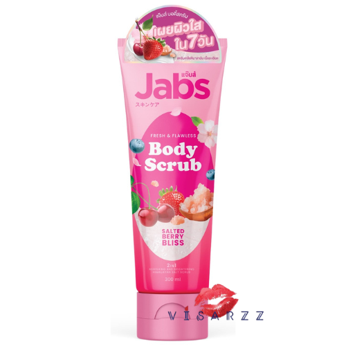 (สีชมพู) Jabs Body Scrub Salted Berry Bliss 300mL ผลิตภัณฑ์ขัดผิวที่ช่วยผลัดเซลล์ผิวเก่าออก เหมาะสำหรับคนที่ต้องการผิวกระจ่างใสและชุ่มชิ้น