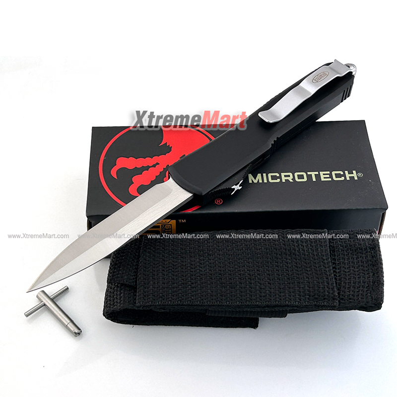 มีดสปริงขนาดกลาง Microtech (New Ultratech) คมเดียว ใบเงิน Combat Troodon 00556 Automatic Knife