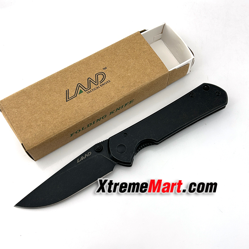 มีดพับ Land รุ่น 811 สีดำ ของแท้ 100% ใบมีดสแตนเลส ระบบ Frame Lock Stainless Steel Folding Knife (ใบดำ ด้ามดำ)
