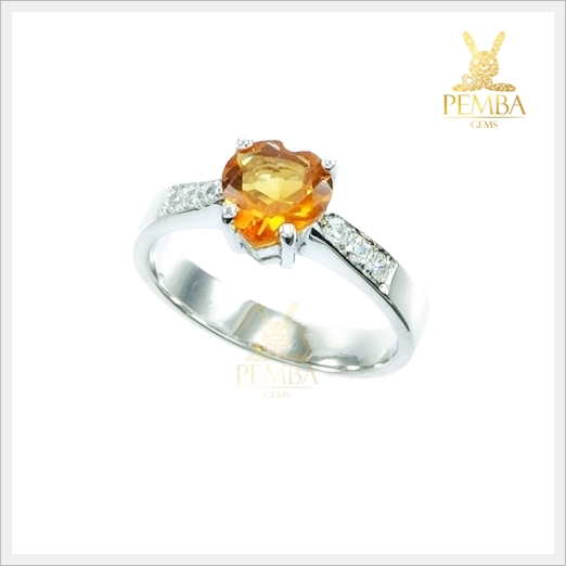 แหวนซิทรินแท้ สีส้มสวยใส เงินแท้ ชุบทองคำขาว แหวนพลอยแท้