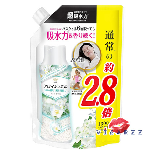 (2.8x Refill เขียวอ่อน ชาขาว) P&G Lenor Aroma Jewel 1300mL # White Tea กลิ่นชาขาว เม็ดน้ำหอม สำหรับซักผ้า ลดกลิ่นอับ ให้ผ้าหอมยาวนาน
