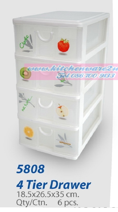 P07952 ลิ้นชัก 4 ชั้น พิมพ์ลาย No.5808 ขนาด 18 ซม.(กว้าง) X 26.5 ซม.(ยาว) X 35 ซม.(สูง) ราคาส่งต่อ 12 ชุด: เฉลี่ยชุดละ 165 บชุด