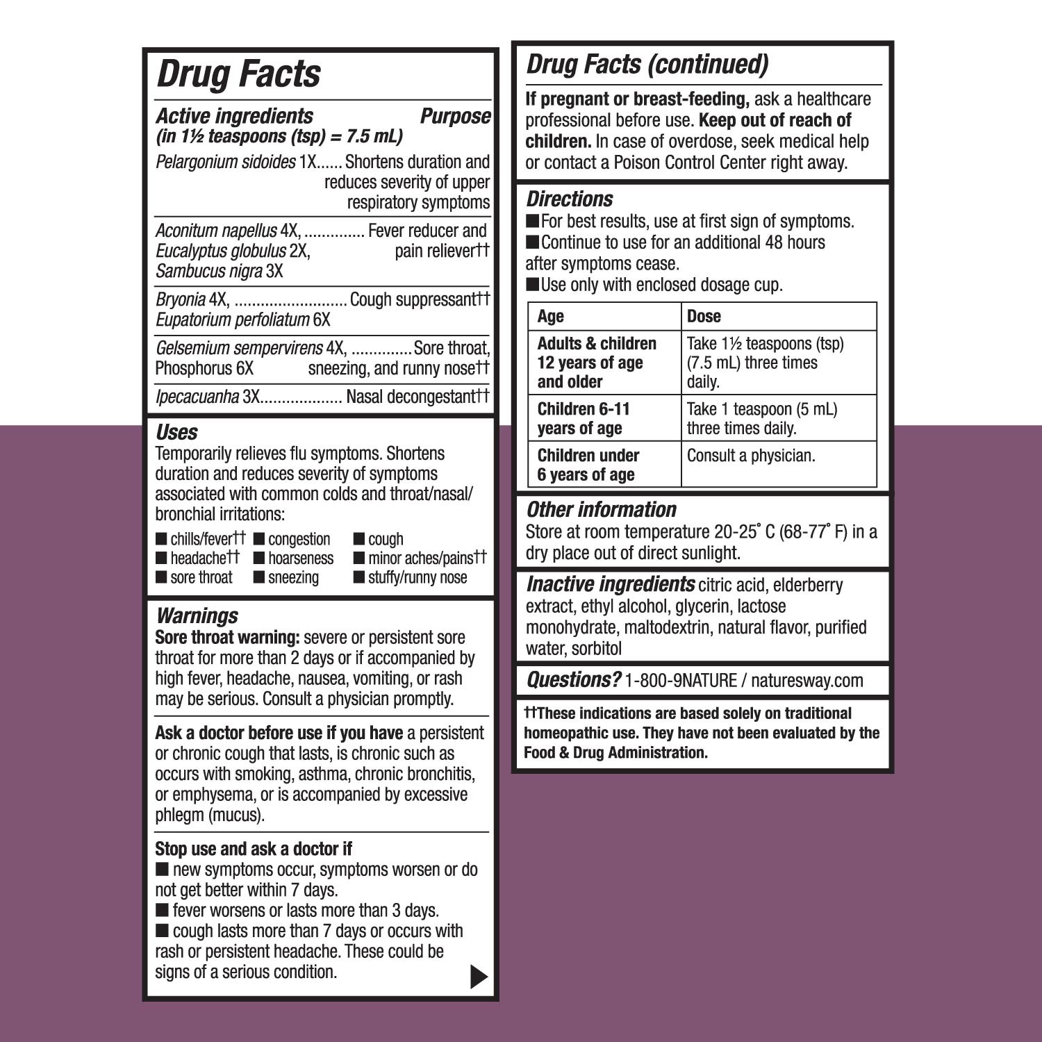 วิตามินบรรเทาอาการหวัดชนิดน้ำ Nature's Way Umcka Elderberry Intensive Cold+Flu Soothing Syrup