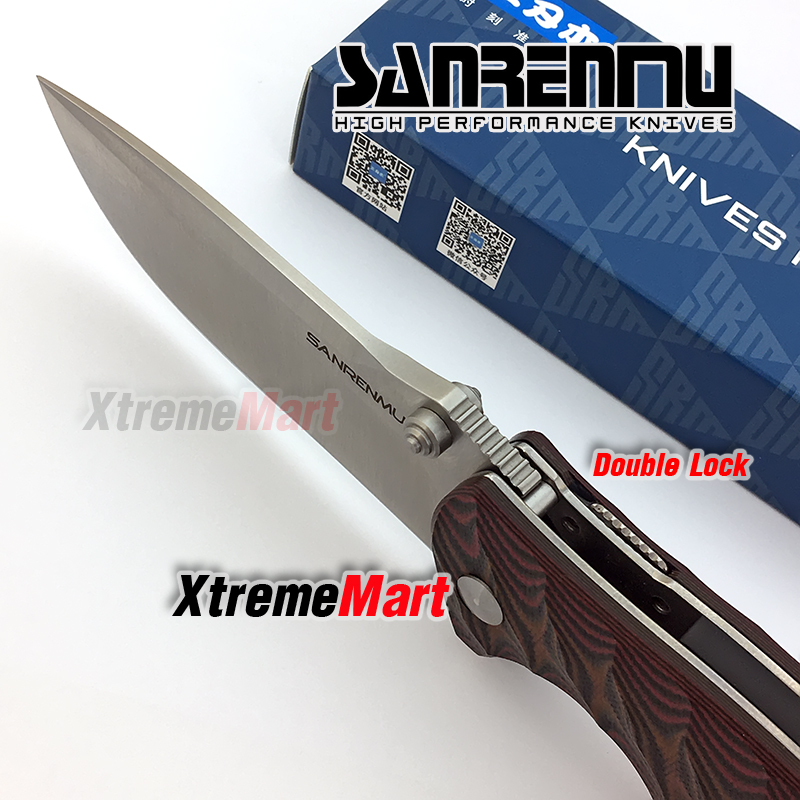 มีดพับ SANRENMU 1005 SRM-1005 ใบมีดสแตนเลส 9cr14mov ด้ามG10สีน้ำตาล จุดหมุนระบบตลับลูกปืน(Ball Bearing) เปิด-ปิด ลื่นมาก
