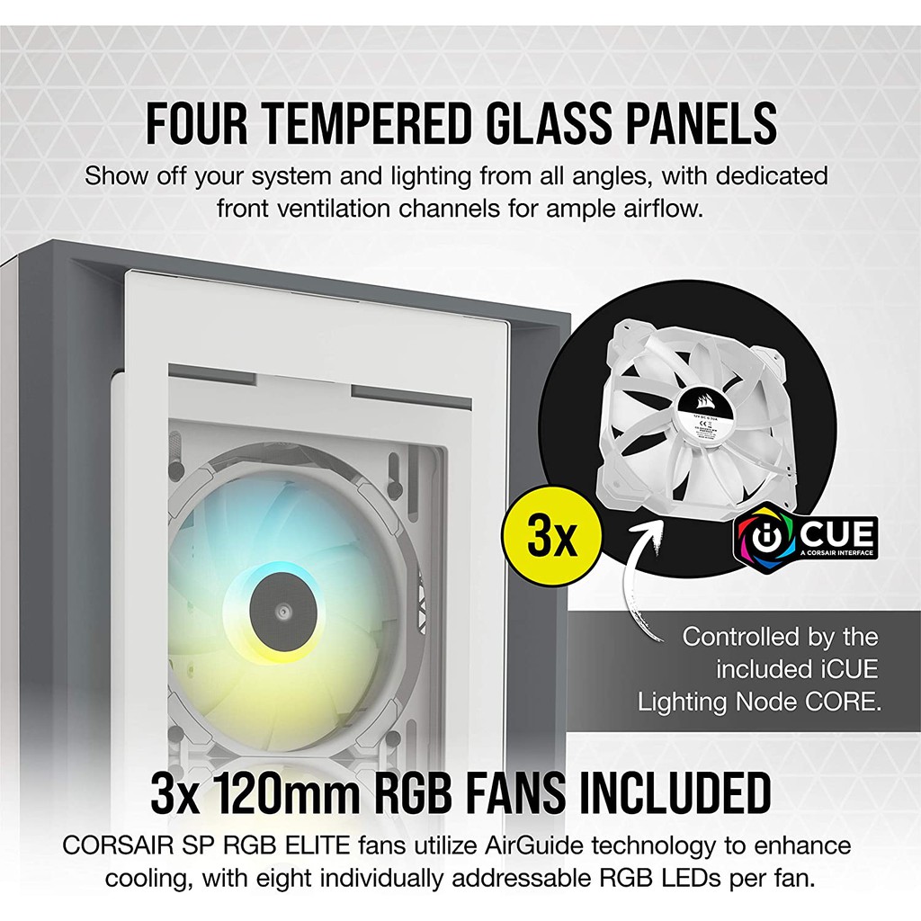 Corsair iCUE 5000X RGB Tempered Glass Mid-Tower ATX PC Smart Case - Black/White