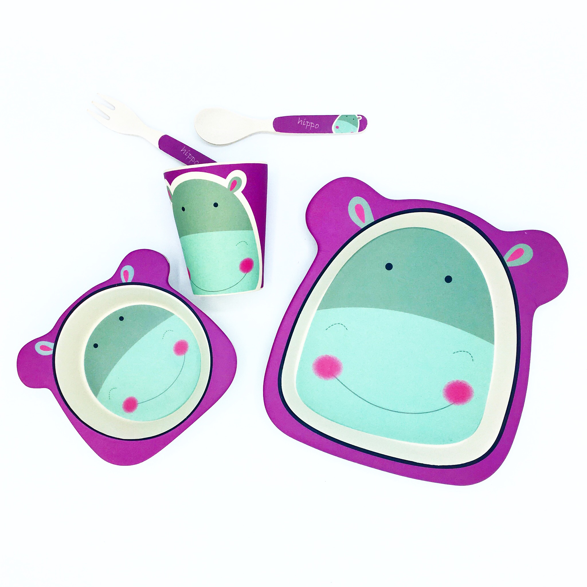 ชุดรับประทานอาหารปลอดสารพิษจากเยื่อไผ่ธรรมชาติ Yookidoo Natural Bamboo Fiber Kids Set (Hippo)