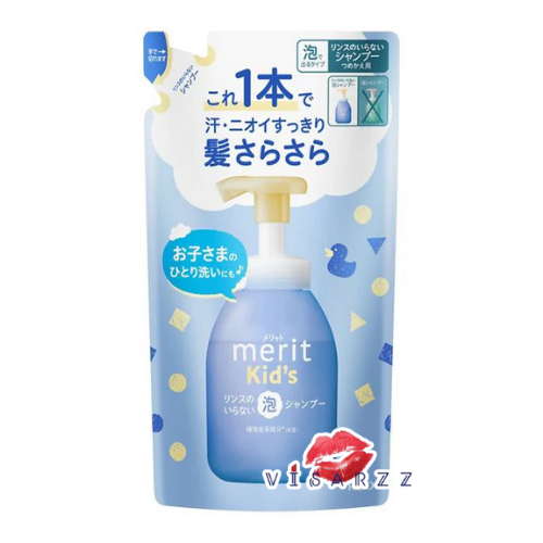 (สีฟ้า Refill) Kao Merit Kids Foaming Shampoo 2 in 1 240mL แชมพูเนื้อโฟมผสมครีมนวด สำหรับเด็ก สูตรอ่อนโยน โฟมหนานุ่ม ช่วยให้สระผมง่าย