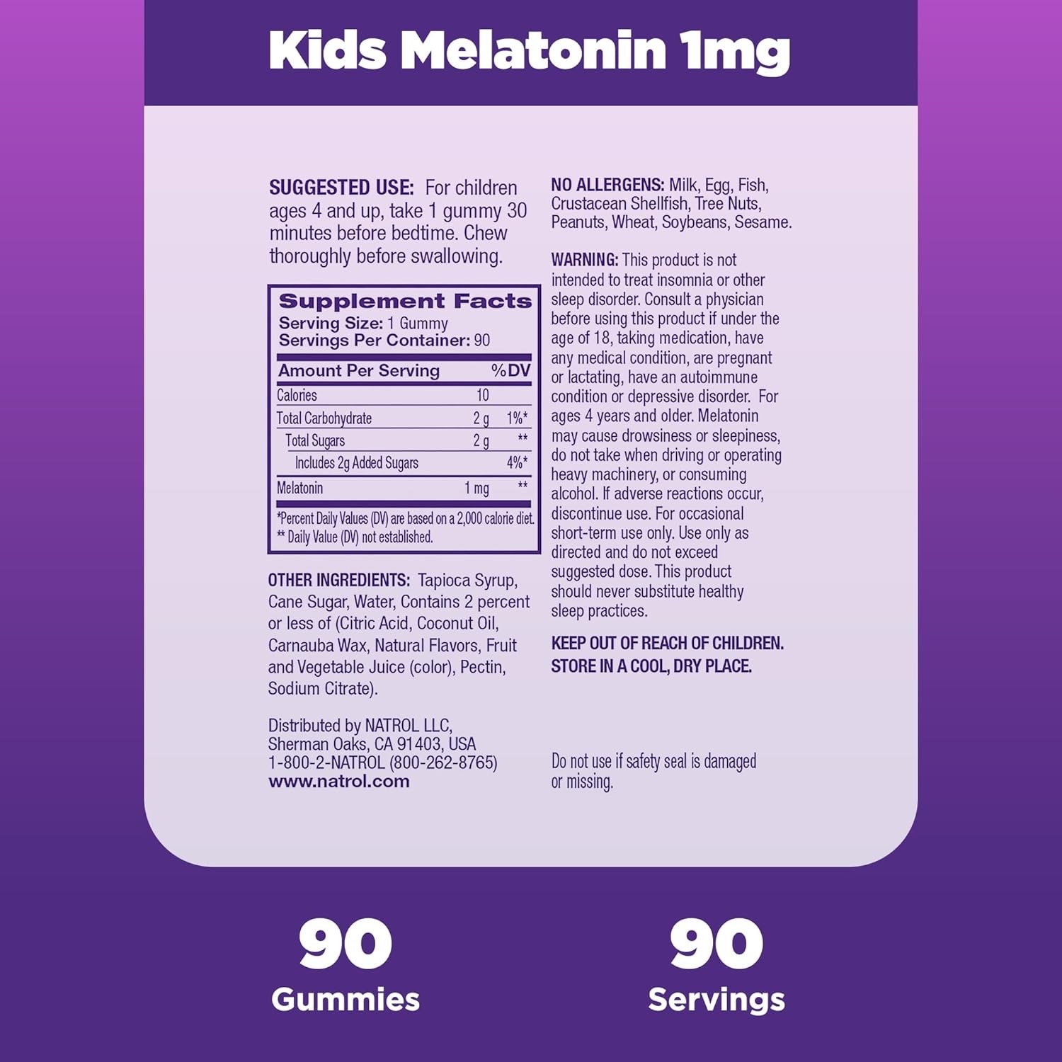 วิตามินเสริมการนอนหลับสำหรับเด็กชนิดกัมมี่ NATROL Kids Sleep Melatonin Gummies (90 Gummies)