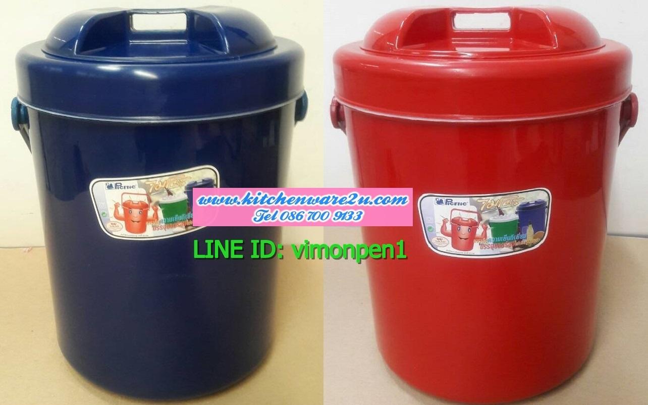 P09973 กระติกกลม 40 ลิตร สีแดง+น้ำเงิน (42.5*42.5*61 cm) เกรดเอ Micro M40DD (ราคาส่งต่อ 2 ใบ:เฉลี่ย 650 บต่อใบ)