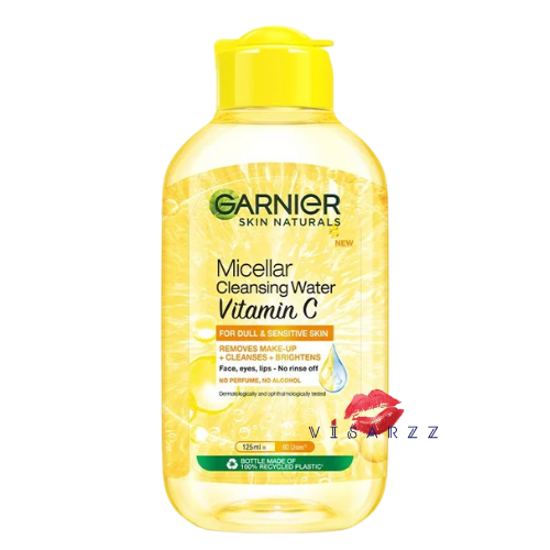 (ฝาสีเหลือง 125mL) Garnier Micellar Cleansing Water Vitamin C การ์นิเย่ สกิน แนทเชอรัลส์ ไมเซล่า คลีนซิ่ง วอเตอร์ วิตามินซี เพื่อผิวสะอาด กระจ่างใส ลดเลือนความหมองคล้ำ เช็ดเดียวได้ถึงสองใสคือใสสะอาดและใสสว่าง