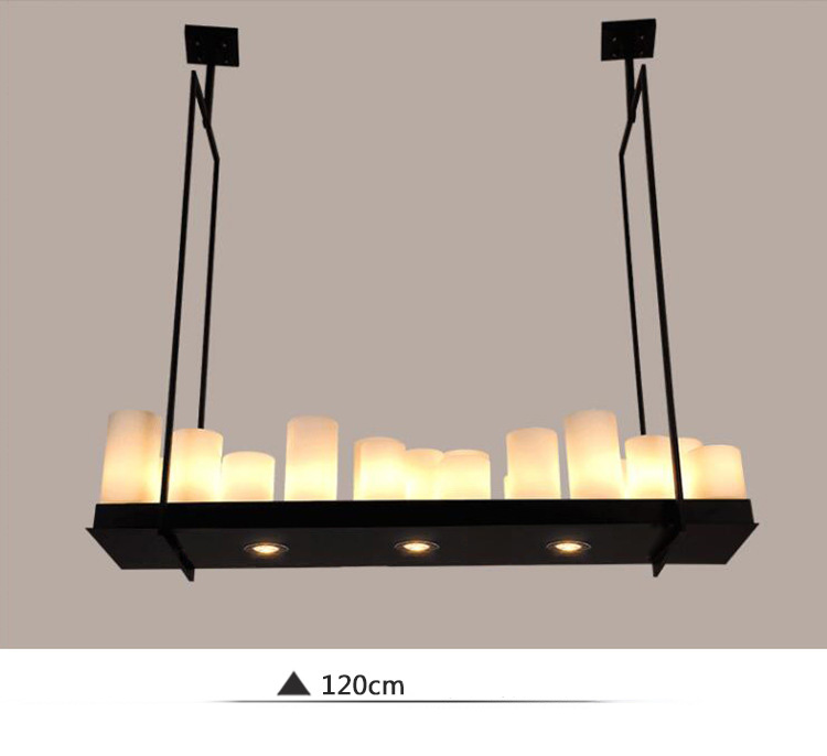 โคมไฟแชนเดอเรีย โครงเหล็กสี่เหลี่ยมผืนผ้าแผ่นเรียบสีดำ โป๊ะแท่งเทียนสีขาวขุ่นวางเรียงสไตล์ Europe [XSAL1104-2]