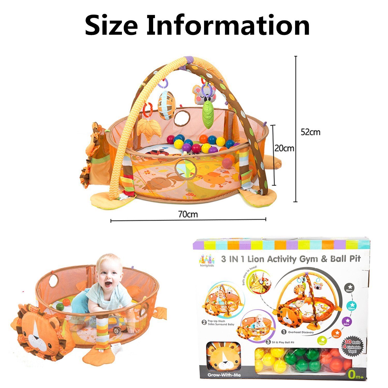 เพลย์ยิมพร้อมบ่อบอลสุดน่ารัก Konig Kids 3-in-1 Lion Activity Gym & Ball Pit