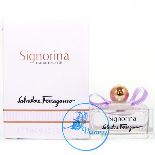 Salvatore Ferragamo Signorina EDT 5 mL แบบแต้ม น้ำหอมกลิ่นฟลอร่าฟรุ๊ตตี้สำหรับสาวมีสไตล์ หอมสดชื่น อ่อนหวาน หรูหราและสนุกสนาน