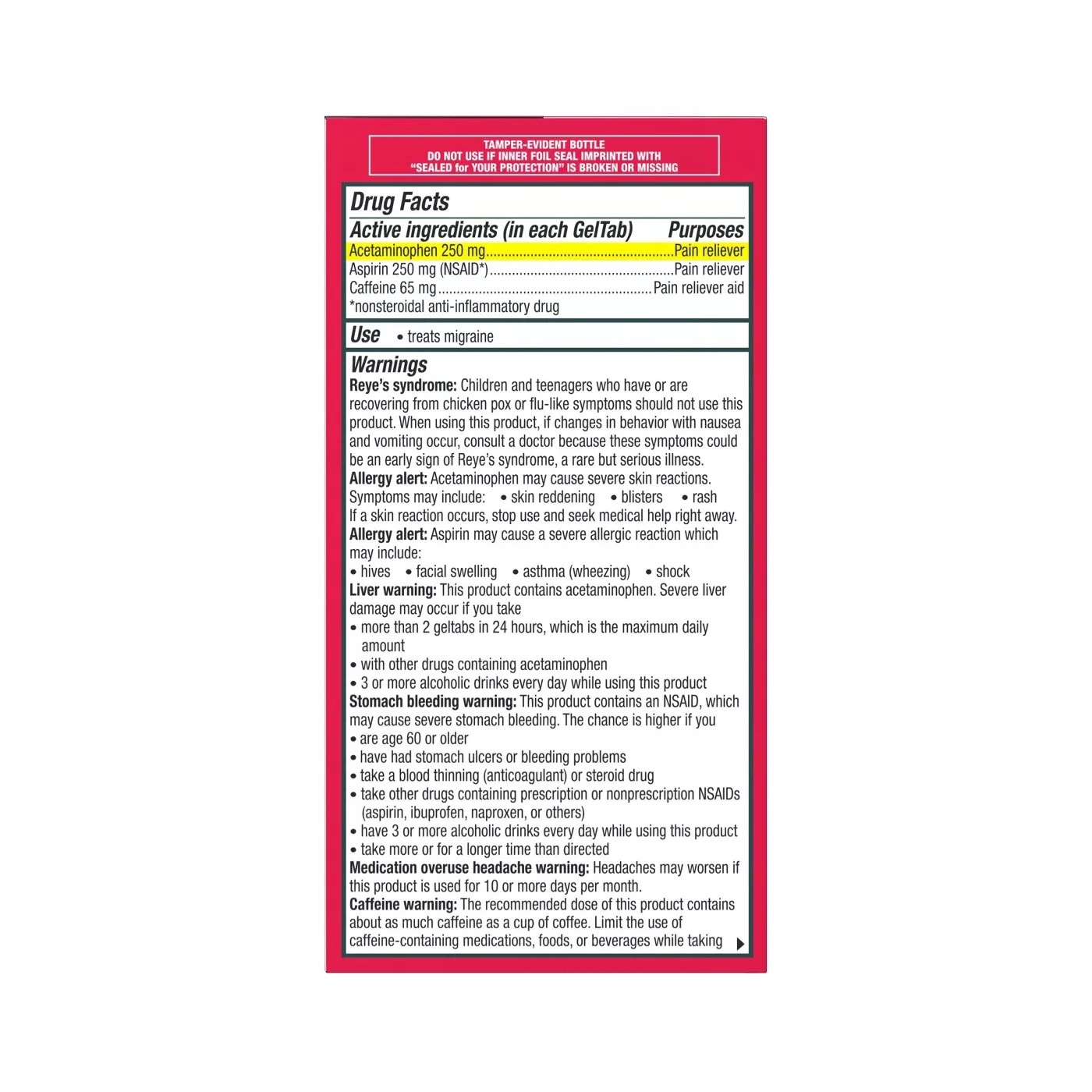 ยาบรรเทาอาการปวดไมเกรนชนิดเจลแท็ป gsk Excedrin Migraine Geltabs (80 Geltabs)