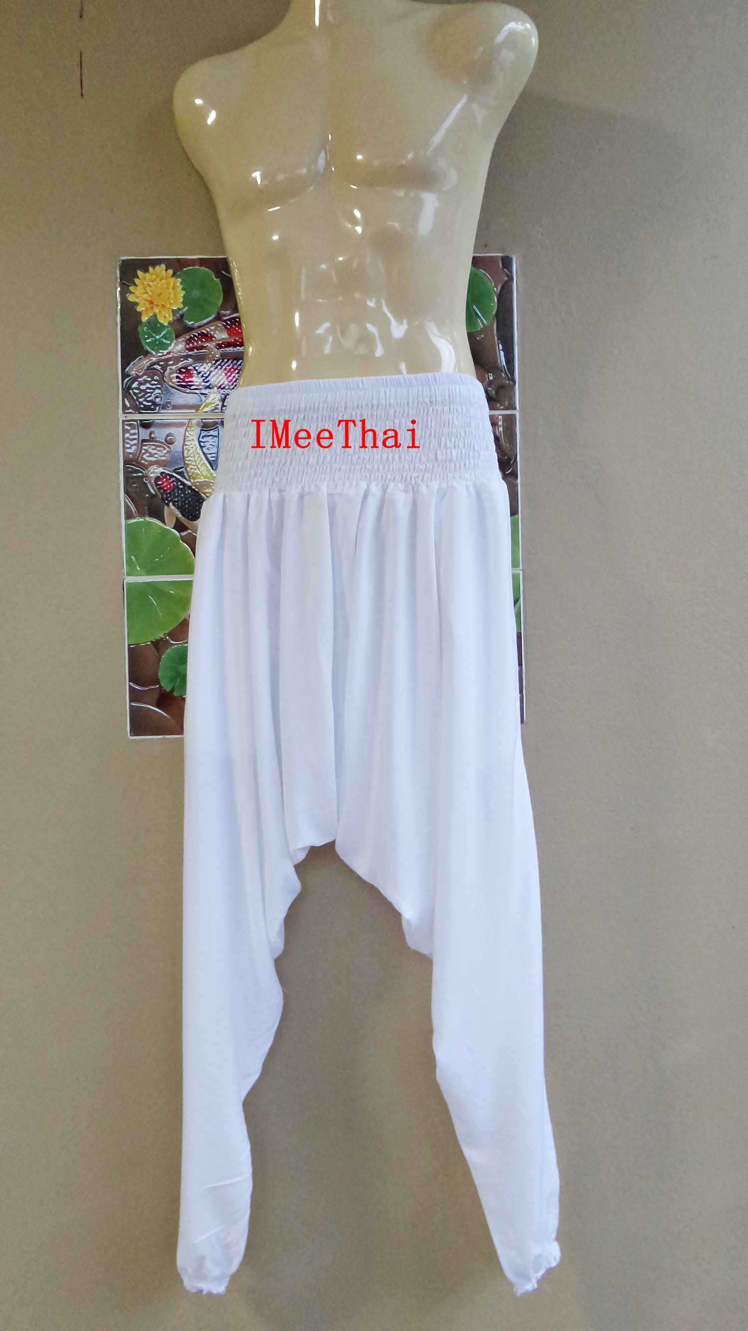 กางเกง ทรง อาลาดิน ขาจั๊ม สีขาว ยาว