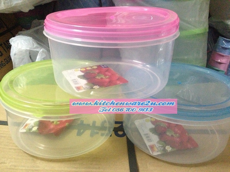 P07715 กล่องเวฟกลม ฝาสี 2 ลิตร (20*20*10 cm) ราคาส่งต่อ 1 โหล: 12 ใบ