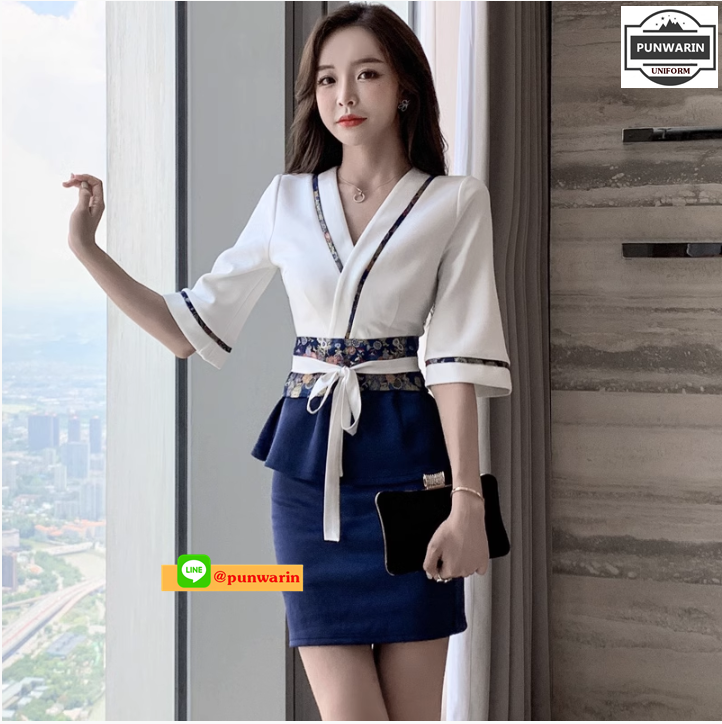 ชุดพนักงานเฮลท์คลับ ช่างเสริมสวย สปา สลิมมิ่ง แช่เท้า ซาวน่า ช่างเทคนิค เสื้อผ้าทำงาน S6609006 กรมท่า S-3XL