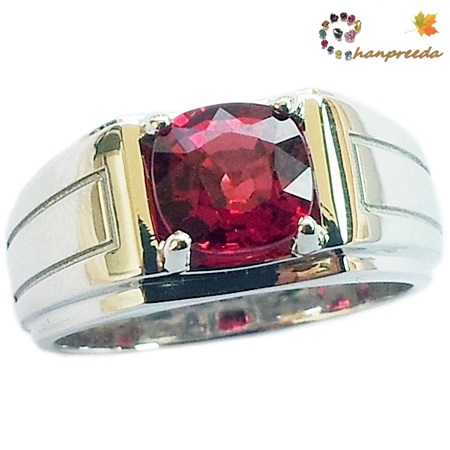 Ruby Man Ring แหวนพลอยแดงชาย รูปจอทีวี ทองคำชุบทองคำขาว YG หนัก 10.52 กรัม พลอยแดง รูปจอทีวี Cushion หนัก 1.50 กะรัต ขนาดแหวน #52.5