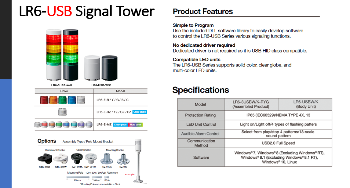 Patlite LR-6 USB : อุปกรณ์แสดงผลการทำงานของระบบ UiPath ร่วมกับ PATLITE LR6-USB (3 สี) ผ่านแสง สี เสียง