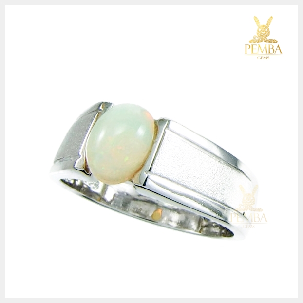 แหวนโอปอลแท้ เงินแท้ ชุบทองคำขาว อัญมณีแห่งศิลปะ แหวนพลอยแท้