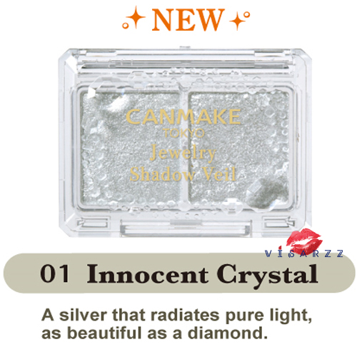 Canmake Jewelry Shadow Veil #01 Innocent Crystal อายชาโดว์ดูโอ้ 2 ช่อง ที่ให้ความเปล่งประกายโทนสีเงิน เพ่ิ่มความโดดเด่นให้กับดวงตาคู่สวยของคุณ