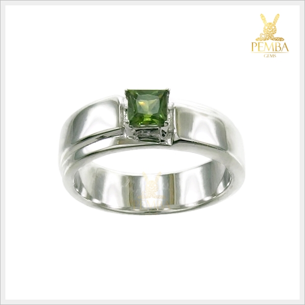 แหวนเขียวส่องแท้ เงินแท้925 ชุบทองคำขาว แหวนพลอยเขียวส่องบางกะจะ