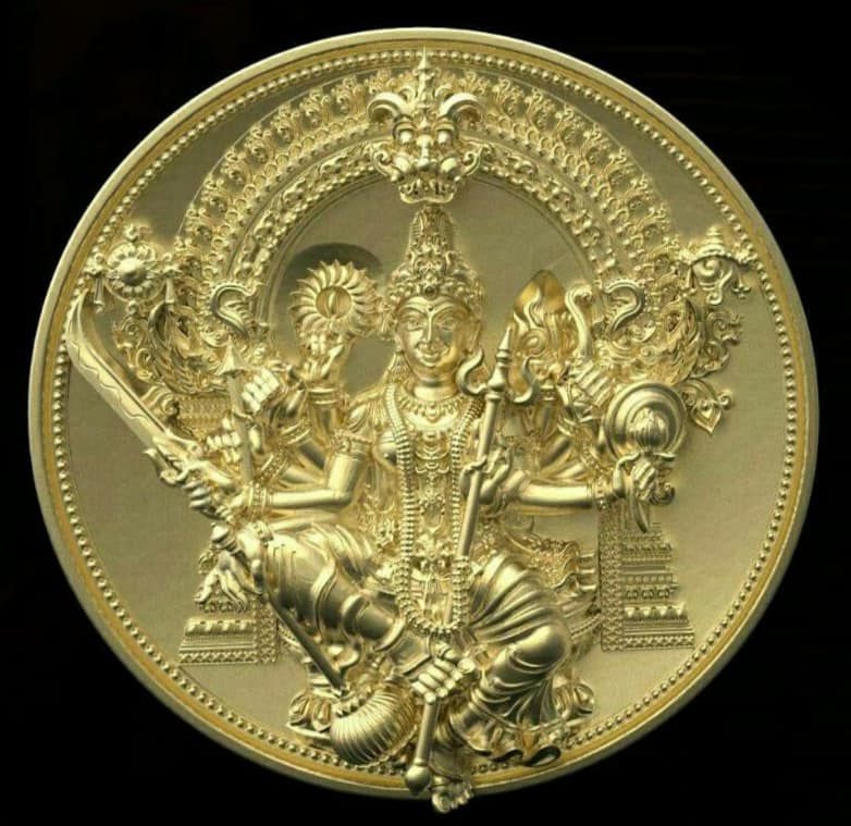 เหรียญ พระแม่อุมา 4กร เนื้อชุบทอง(ใหญ่ ขนาด3.5ซม) วัดแขก ปี2562 (เข้าพิธีปลุกเสกแล้ว สายแขก)