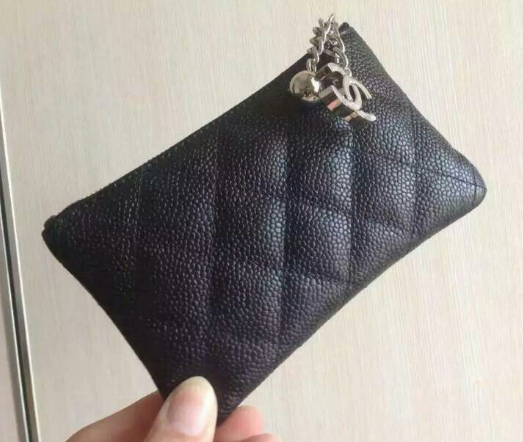 กระเป๋าสตางค์ cn caviar and lamb skin coin or card wallet สีดำใบสั้น ใส่เหรียญใส่การ์ด