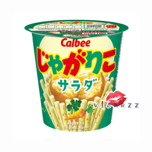 Exp.01/25 (ถ้วย สีเขียว 57g รสสลัด) Calbee Jagabee Jagarico จากาบี้ คาลบี้ จาการิโกะแบบถ้วย ขนมญี่ปุ่นมันฝรั่งแท่งอบกรอบสุดฮิตจากญี่ปุ่น กรอบ อร่อย